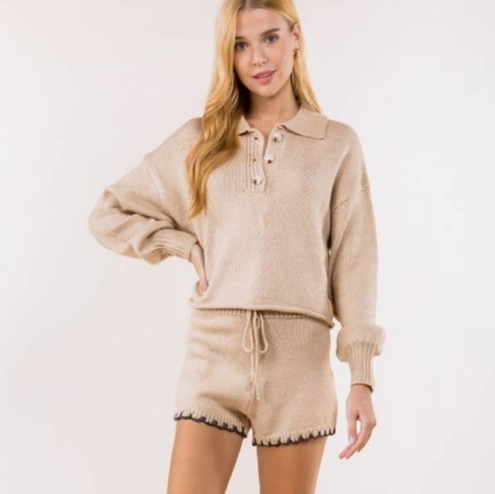 Tan High Waist Knit Shorts
